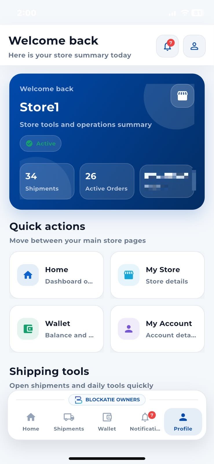 Blockatie Merchant App operations dashboard